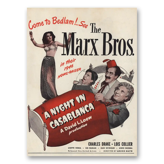 1946 A Night In Casablanca Movie Promo Marx Bros Vintage Magazine Print Ad