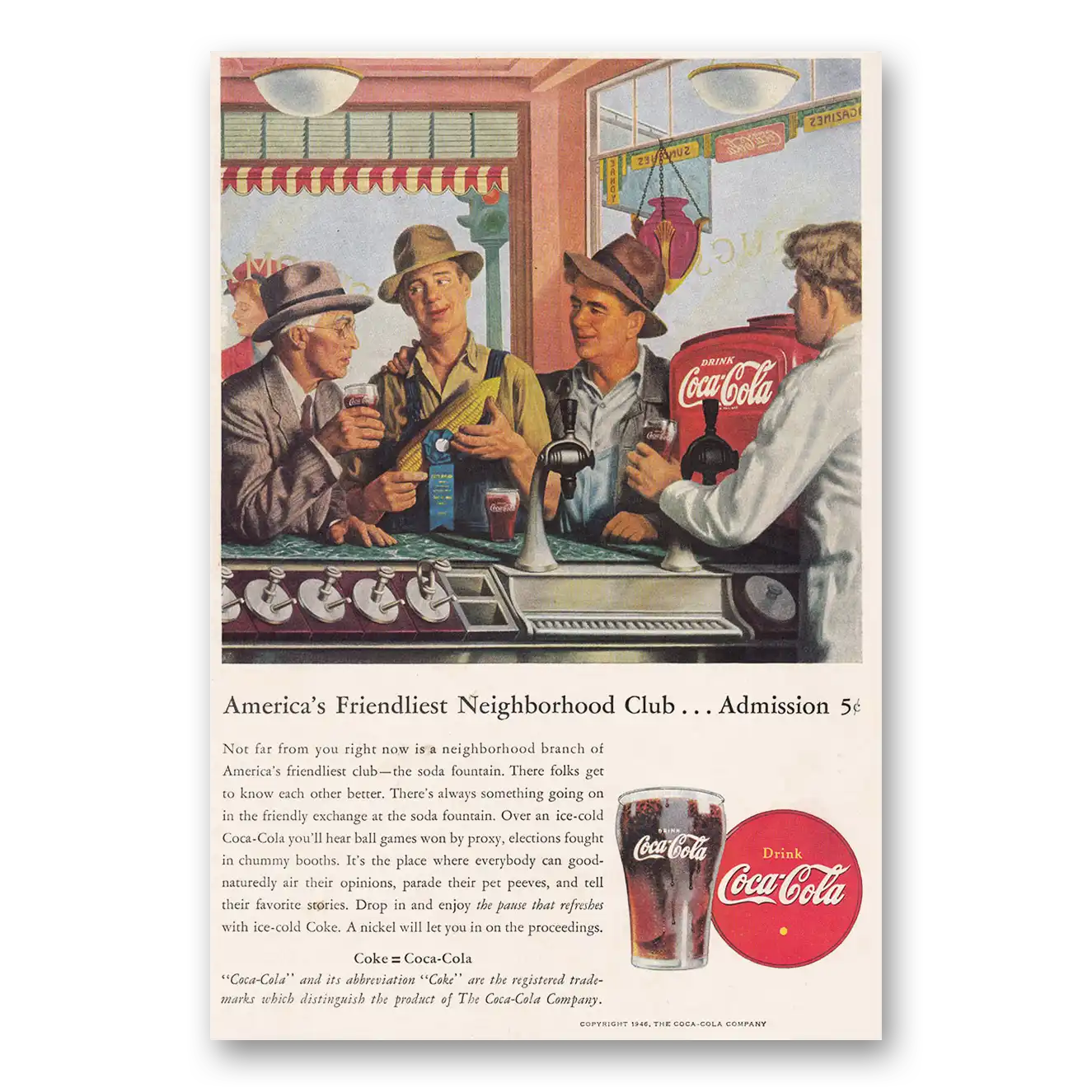 1946 Coca Cola Americas Friendliest Neighborhood Club Vintage Magazine Print Ad