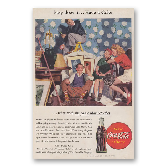 1946 Coca Cola Theres No Gloom to Broom Work Vintage Magazine Print Ad