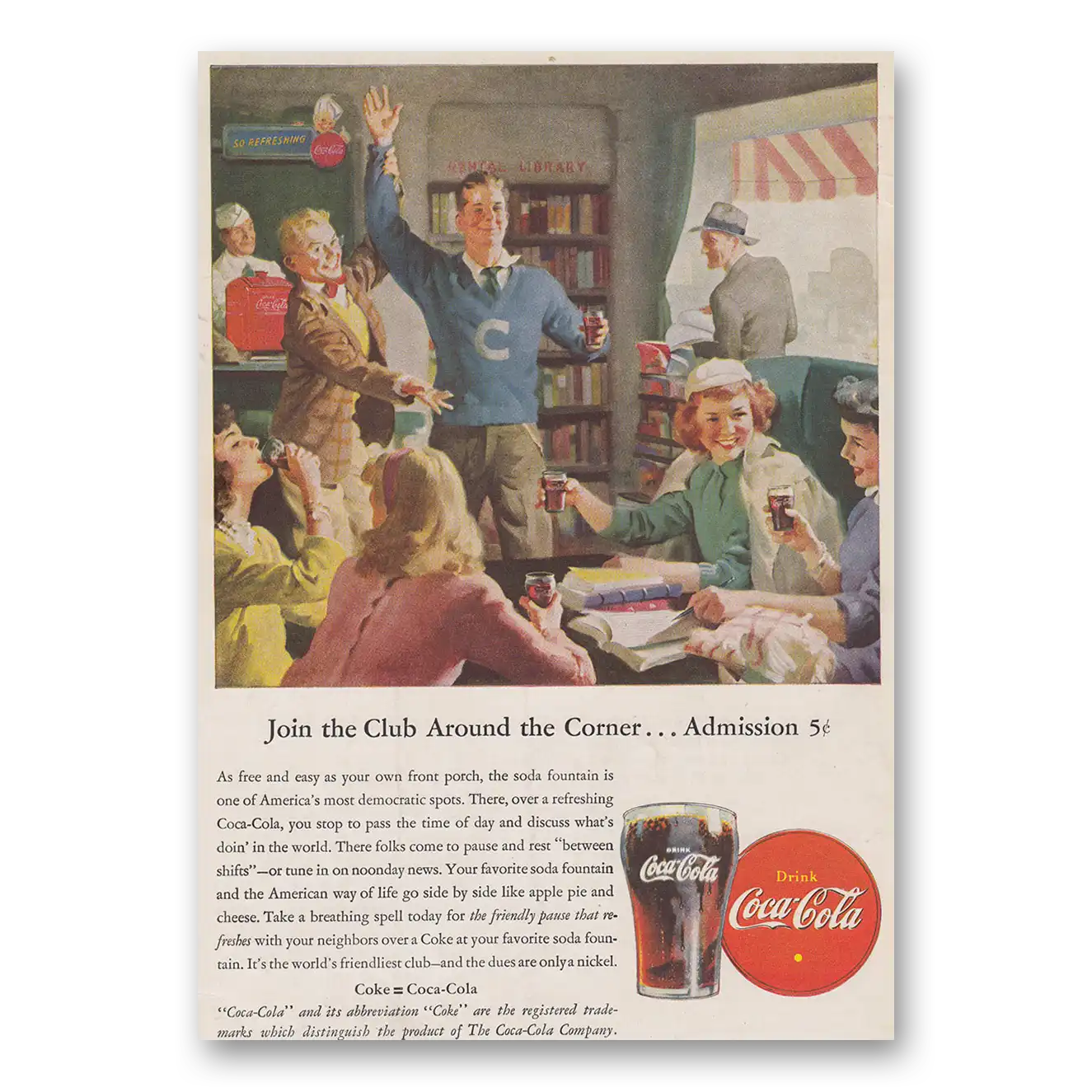 1946 Coca Cola Join the Club Around the Corner Vintage Magazine Print Ad