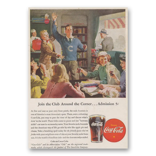 1946 Coca Cola Join the Club Around the Corner Vintage Magazine Print Ad