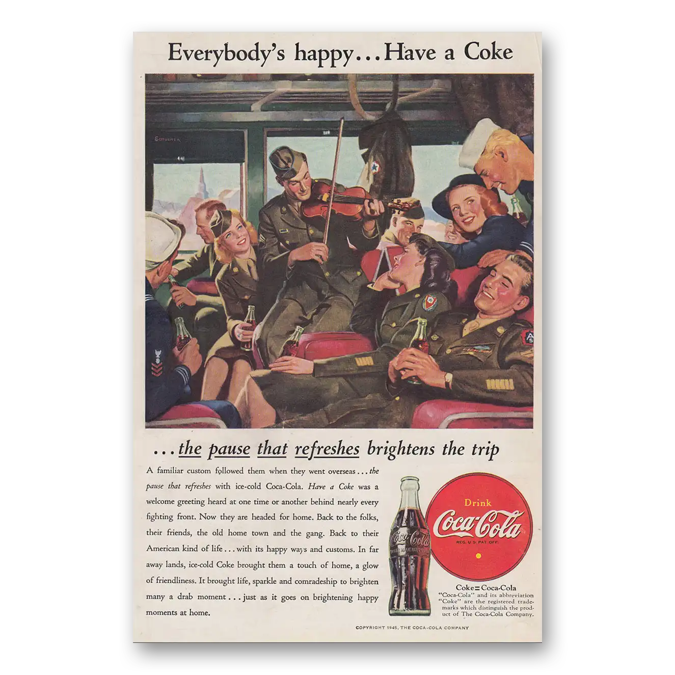 1946 Coca Cola Everybodys Happy A Familiar Custom Vintage Magazine Print Ad