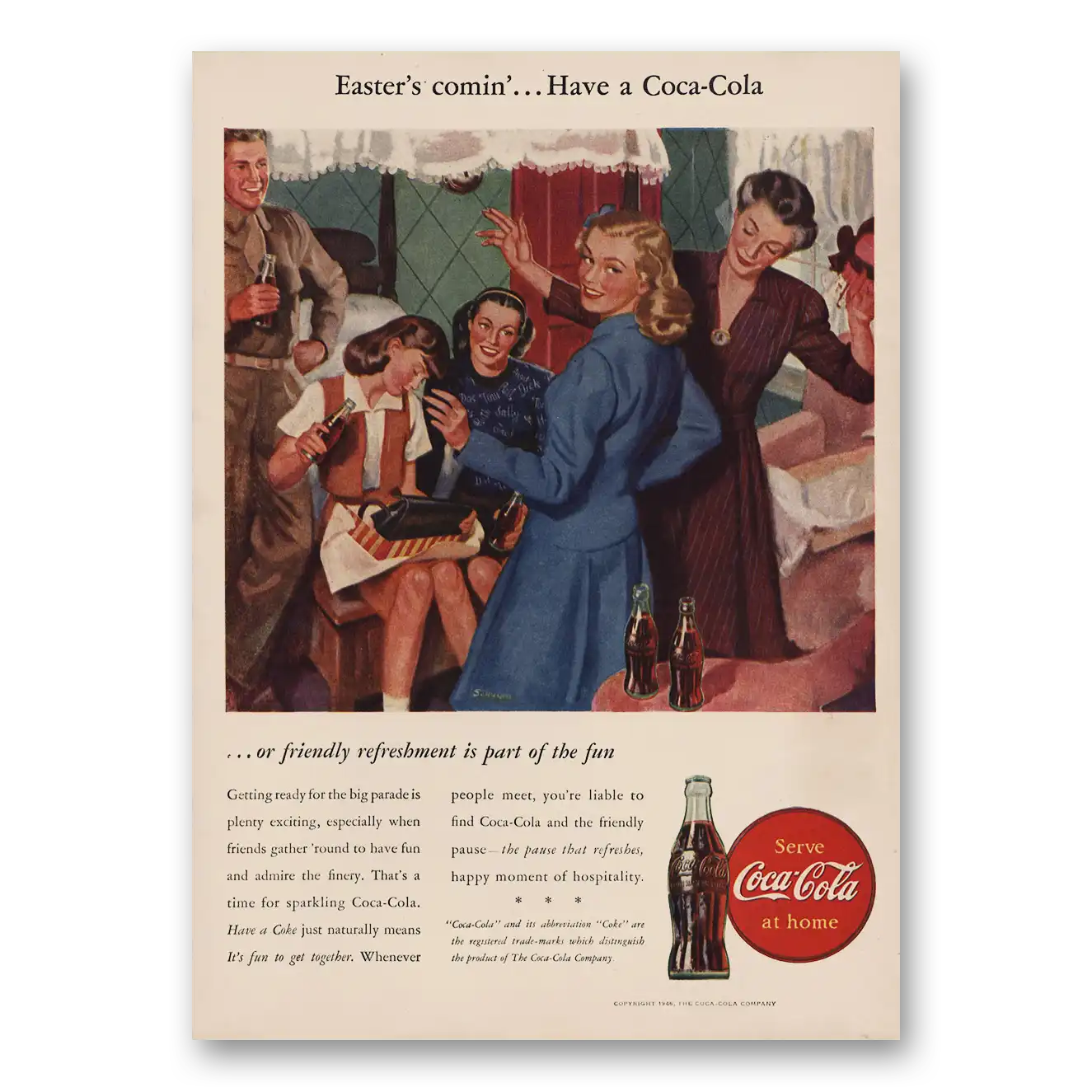 1946 Coca Cola Easters Comin Vintage Magazine Print Ad