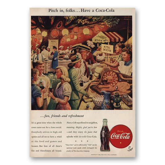 1946 Coca Cola Pitch In Folks Wishin Well Vintage Magazine Print Ad