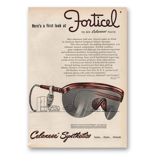 1946 Celanese Synthetics Forticel Sportglas Vintage Magazine Print Ad