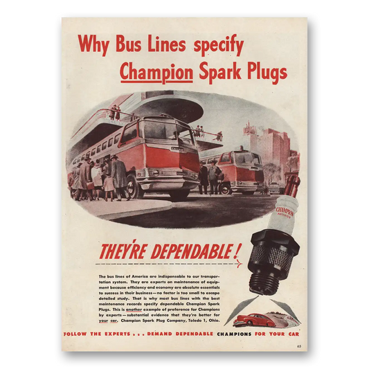 1946 Champion Spark Plugs Why Bus Lines Specify Vintage Magazine Print Ad