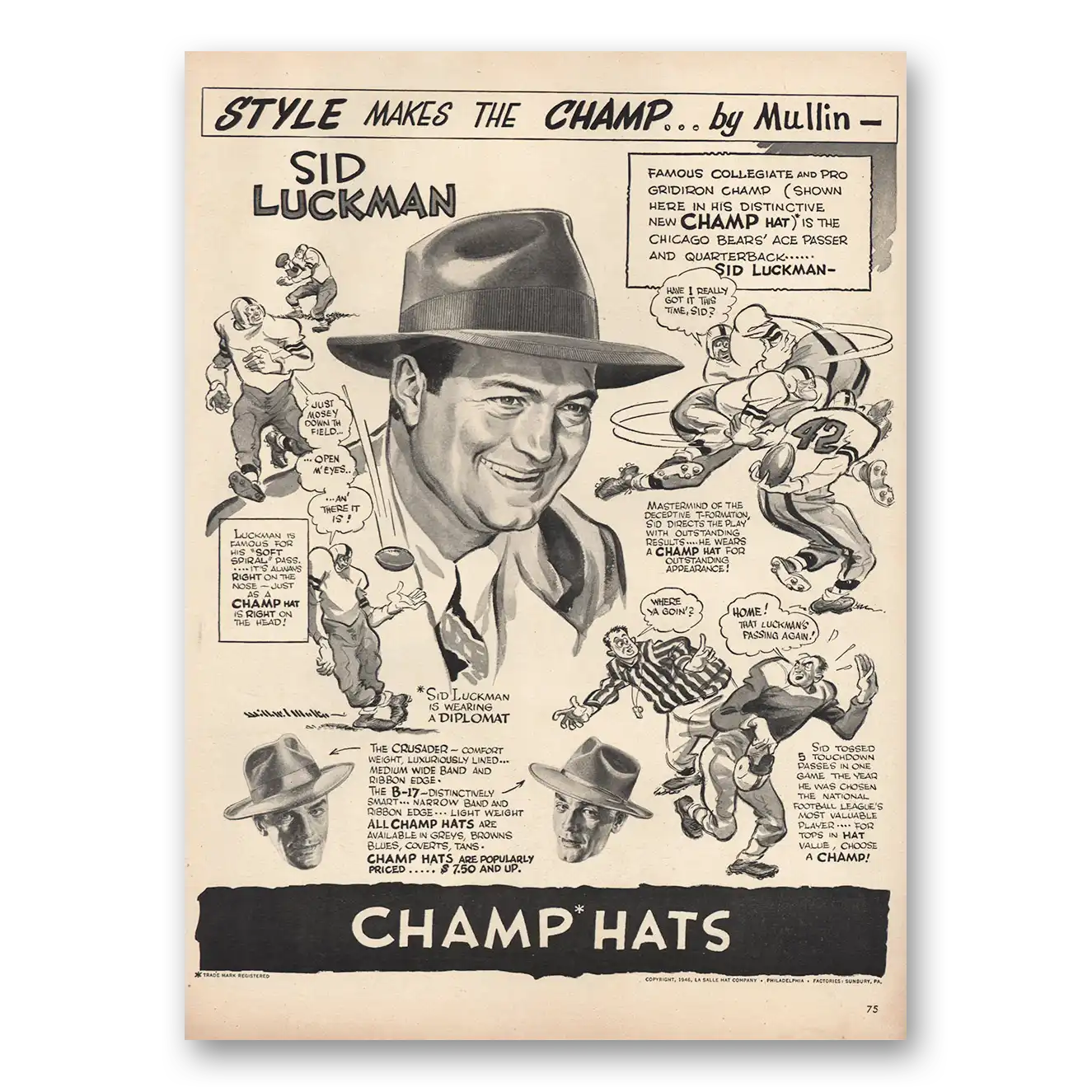 1946 Champ Hats Styles Makes the Champ Vintage Magazine Print Ad