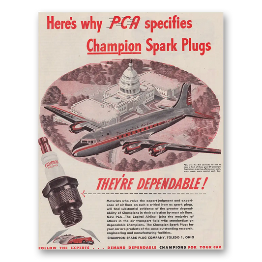 1946 Champion Spark Plugs PCA Specifies Vintage Magazine Print Ad