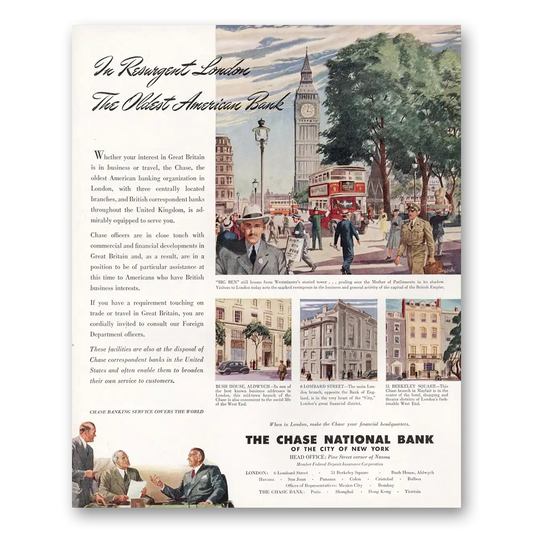 1946 Chase National Bank Resurgent London Vintage Magazine Print Ad