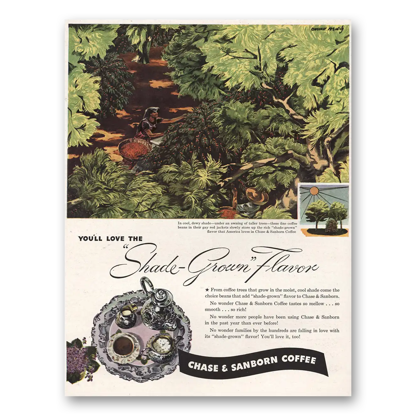 1946 Chase & Sanborn Coffee Shade Grown Flavor Vintage Magazine Print Ad