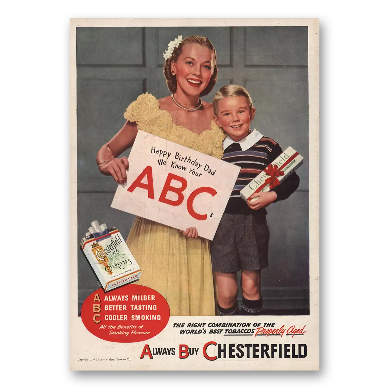 1946 Chesterfield Cigarettes Happy Birthday Dad Vintage Magazine Print Ad