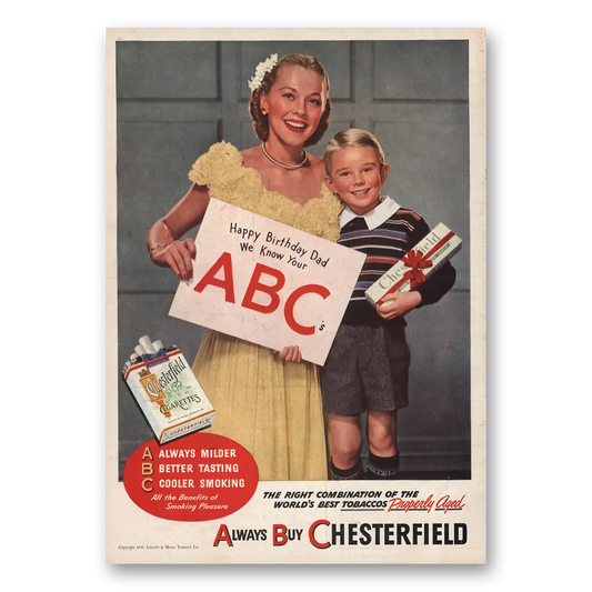 1946 Chesterfield Cigarettes Happy Birthday Dad Vintage Magazine Print Ad