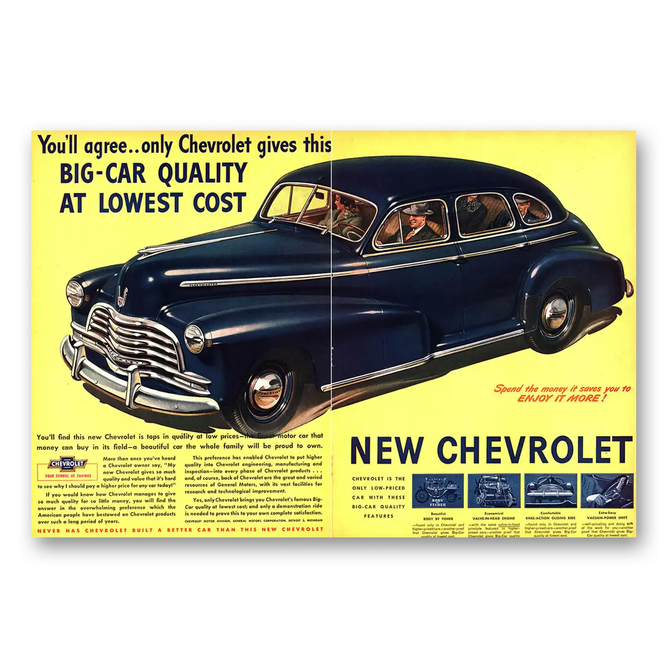 1946 Chevrolet Big Car Quality at Lowest Cost Vintage Magazine Print Ad