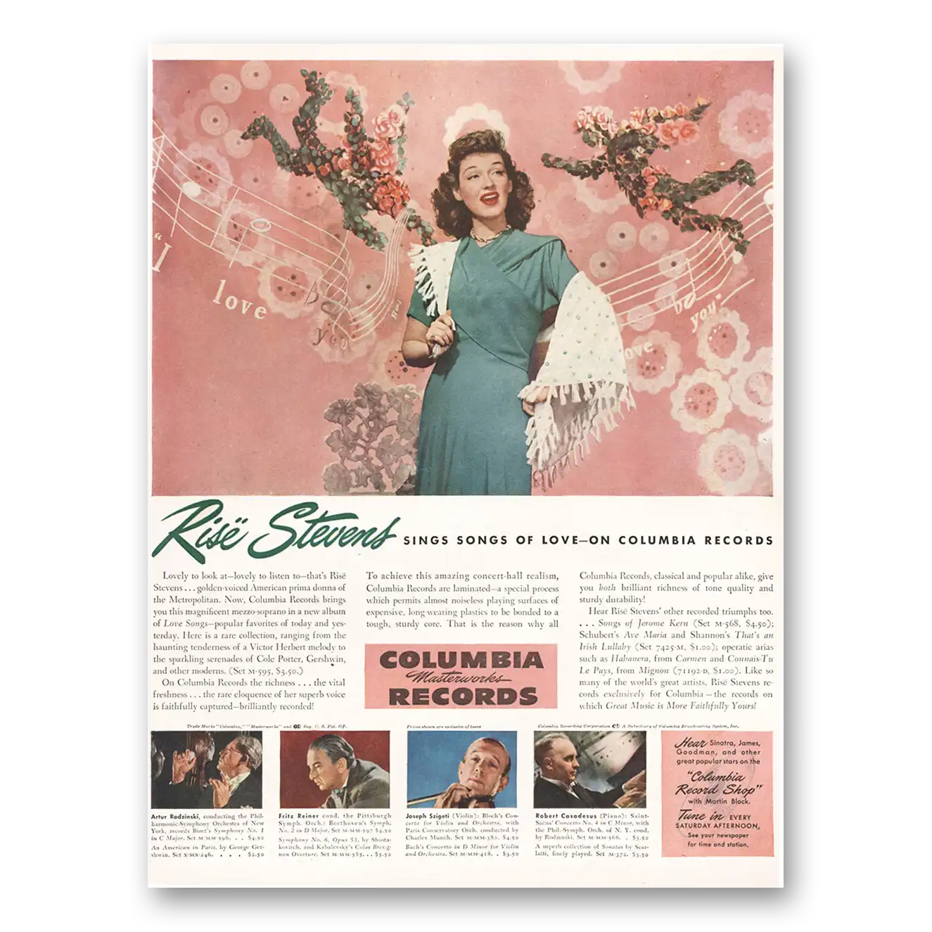 1946 Columbia Records Rise Stevens Sings Songs of Love Vintage Magazine Print Ad