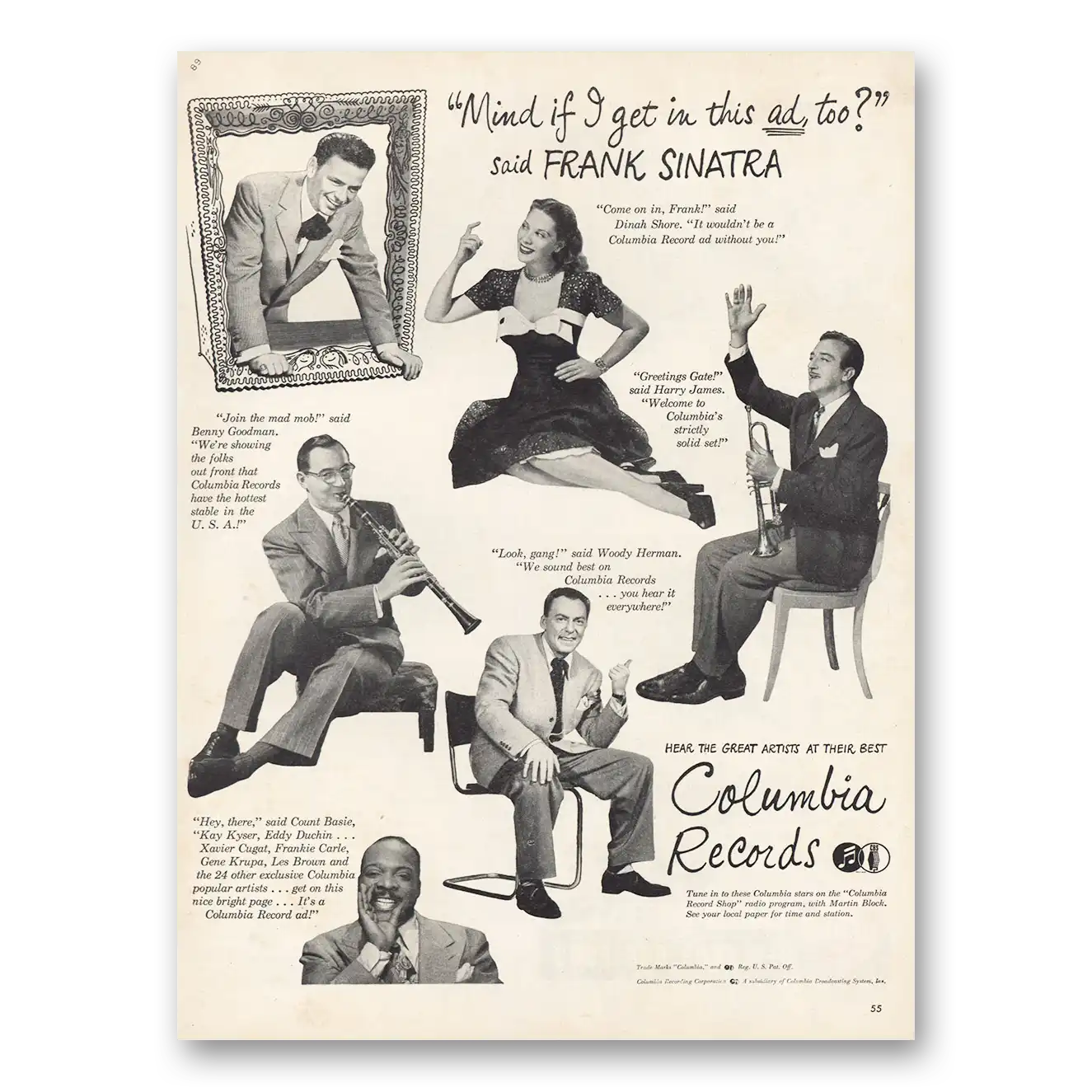 1946 Columbia Records Frank Sinatra Mind If I Get In This Ad Vintage Magazine Print Ad