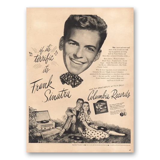 1946 Frank Sinatra Promo Terrific Its Frank Sinatra Vintage Magazine Print Ad