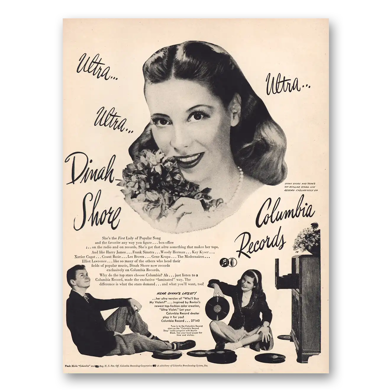 1946 Dinah Shore Promo Ultra Dinah Shore Vintage Magazine Print Ad