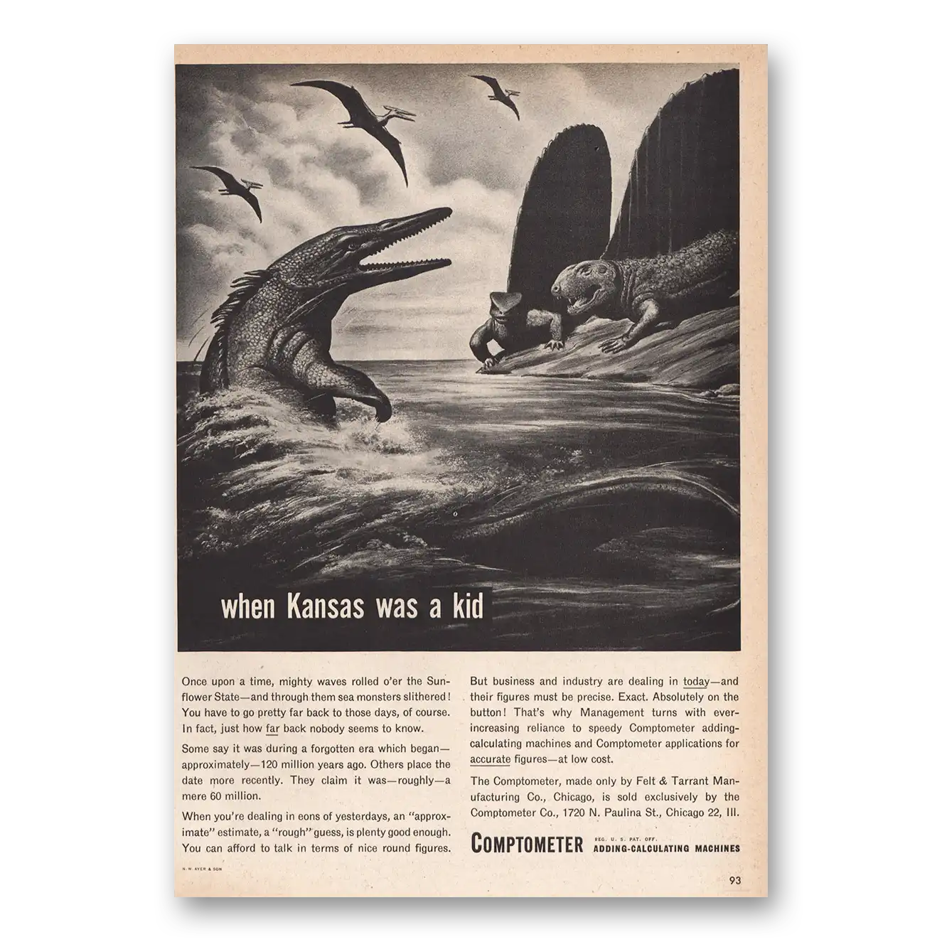 1946 Comptometer When Kansas Was Kid Vintage Magazine Print Ad