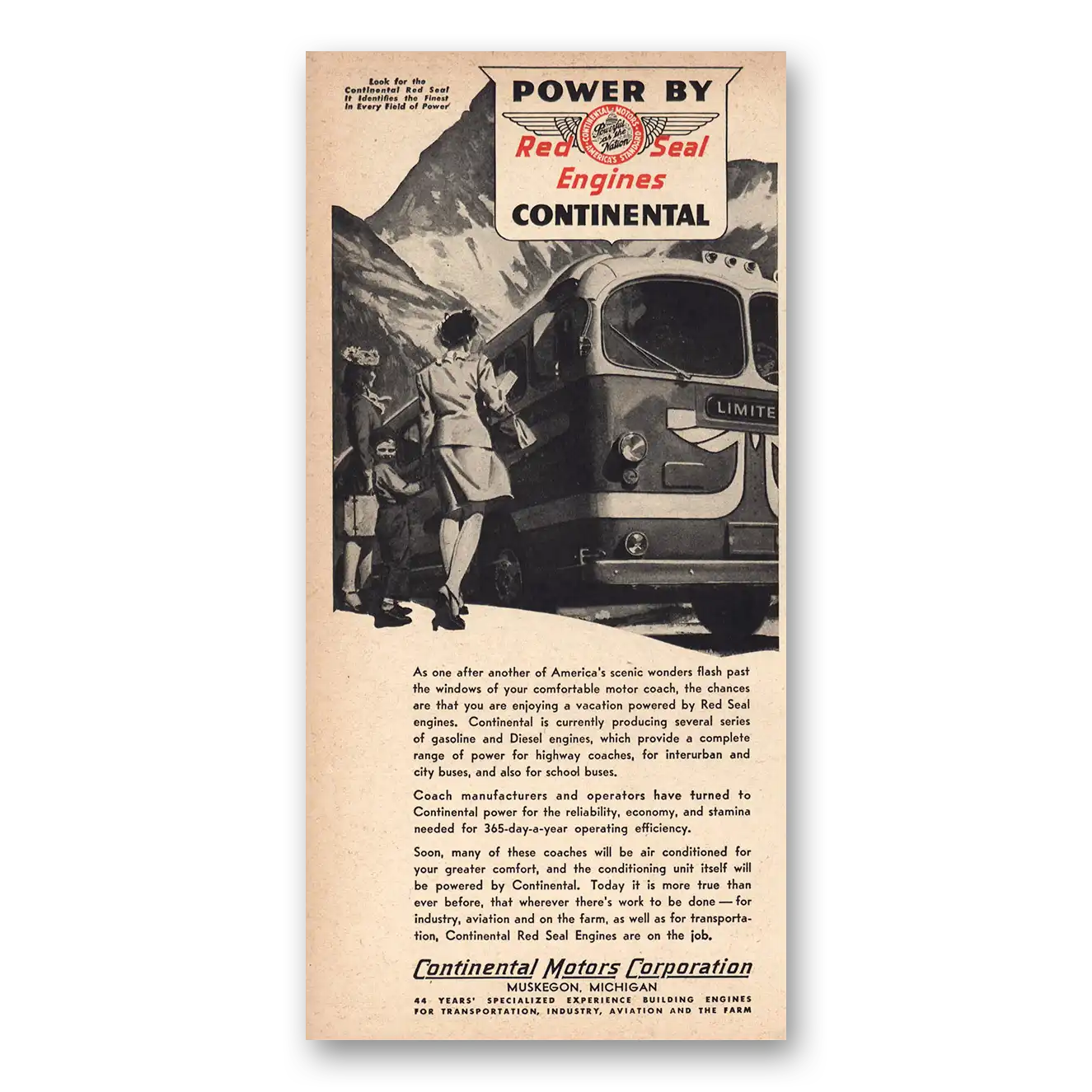 1946 Continental Motors Red Seal Engines Vintage Magazine Print Ad