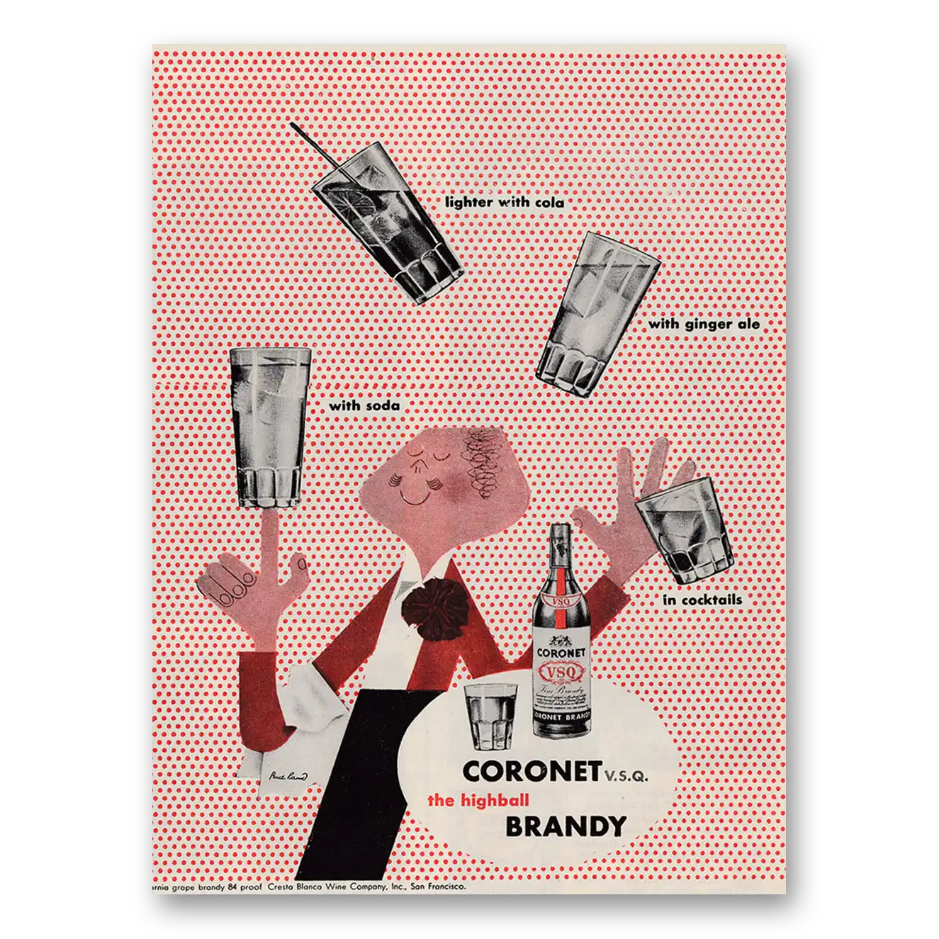 1946 Coronet Brandy Lighter With Cola Vintage Magazine Print Ad