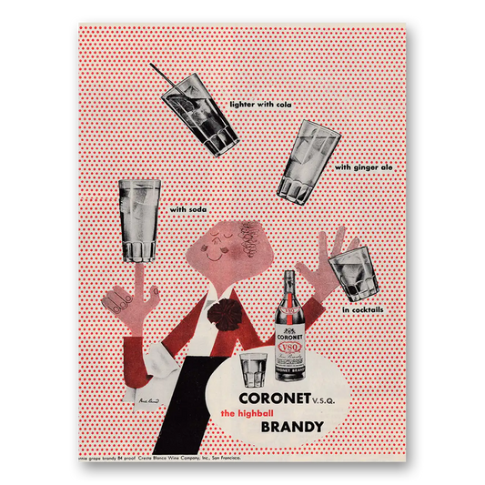 1946 Coronet Brandy Lighter With Cola Vintage Magazine Print Ad