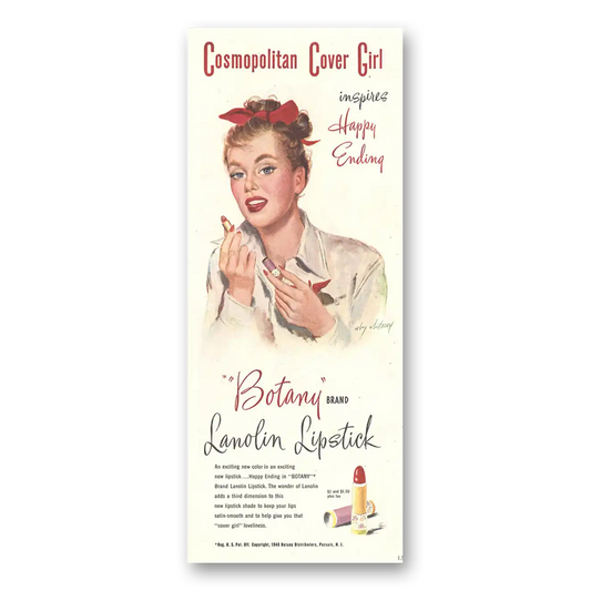 1946 Botany Brand Lanolin Lipstick Cosmopolitan Cover Vintage Magazine Print Ad