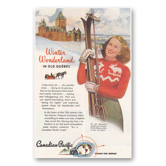 1946 Canadian Pacific Skiing Winter Wonderland Vintage Magazine Print Ad