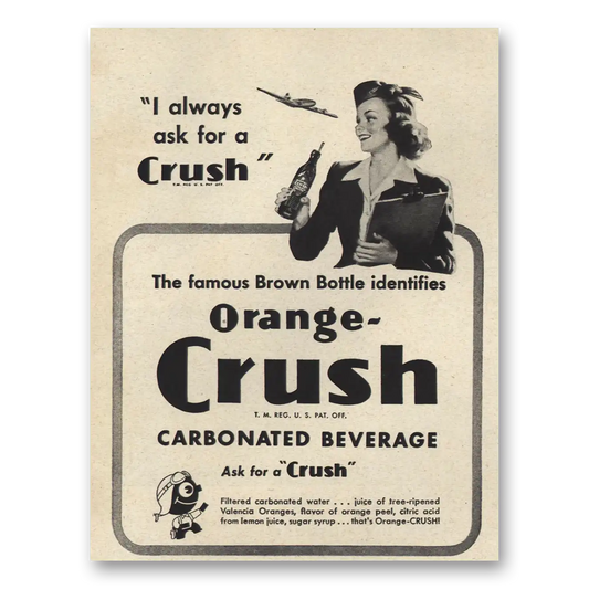 1946 Orange Crush I Always Ask Stewardess Vintage Magazine Print Ad