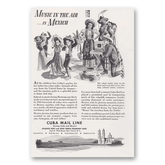 1946 Cuba Mail Line Music In the Air In Mexico Vintage Magazine Print Ad