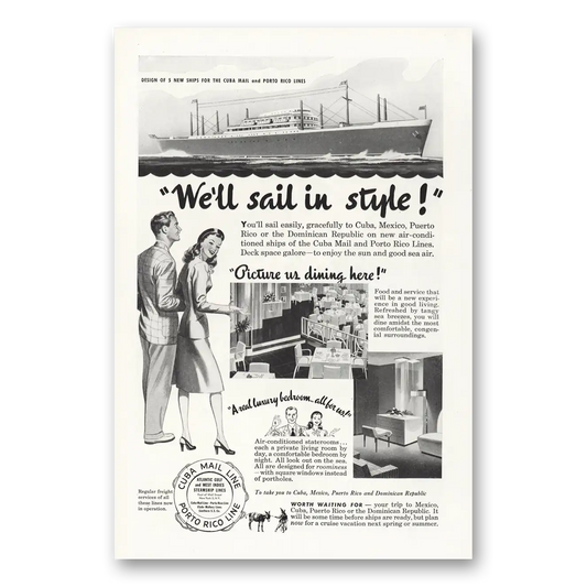 1946 Cuba Mail Line Sail in Style Vintage Magazine Print Ad