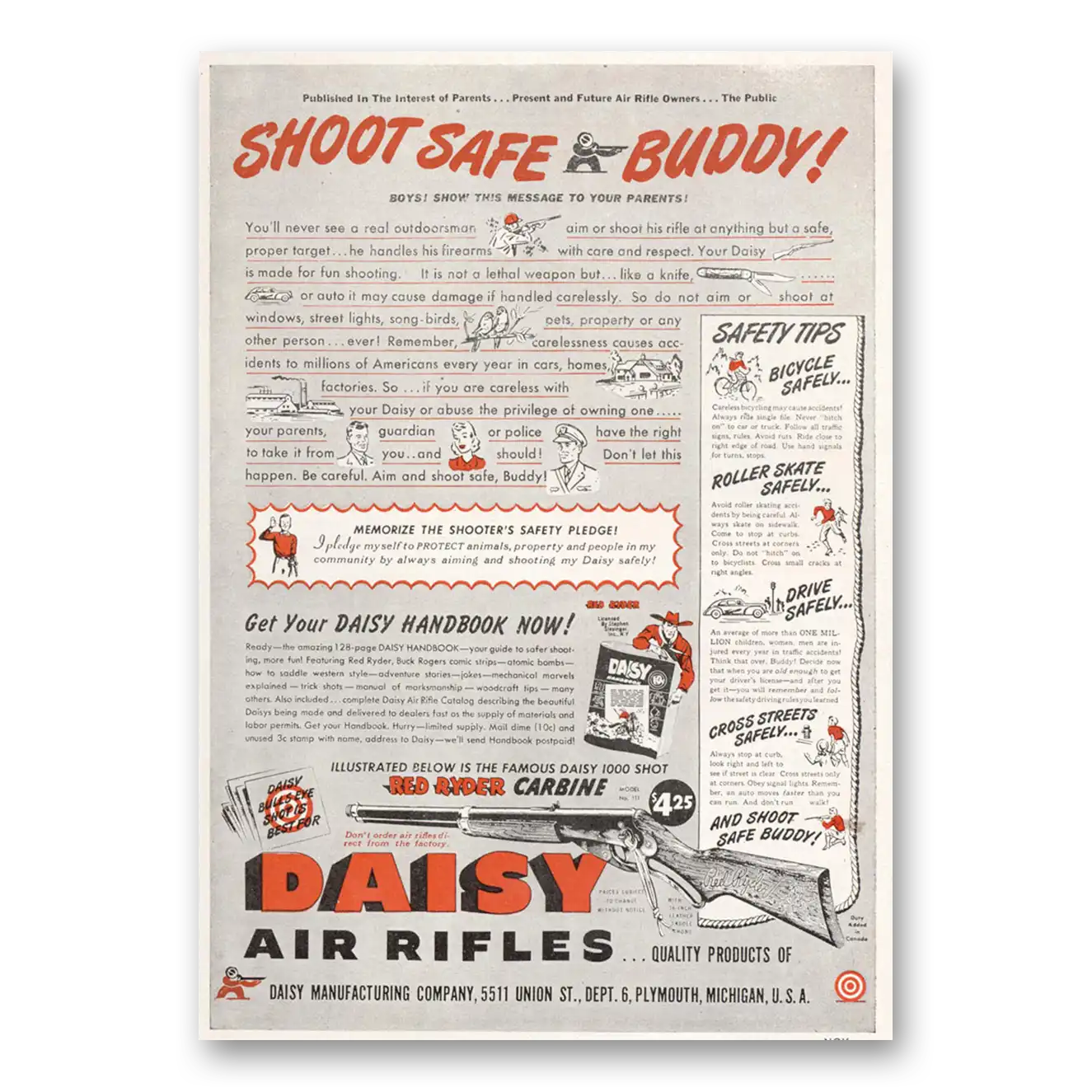 1946 Dairy Air Rifles Shoot Safe Buddy Vintage Magazine Print Ad