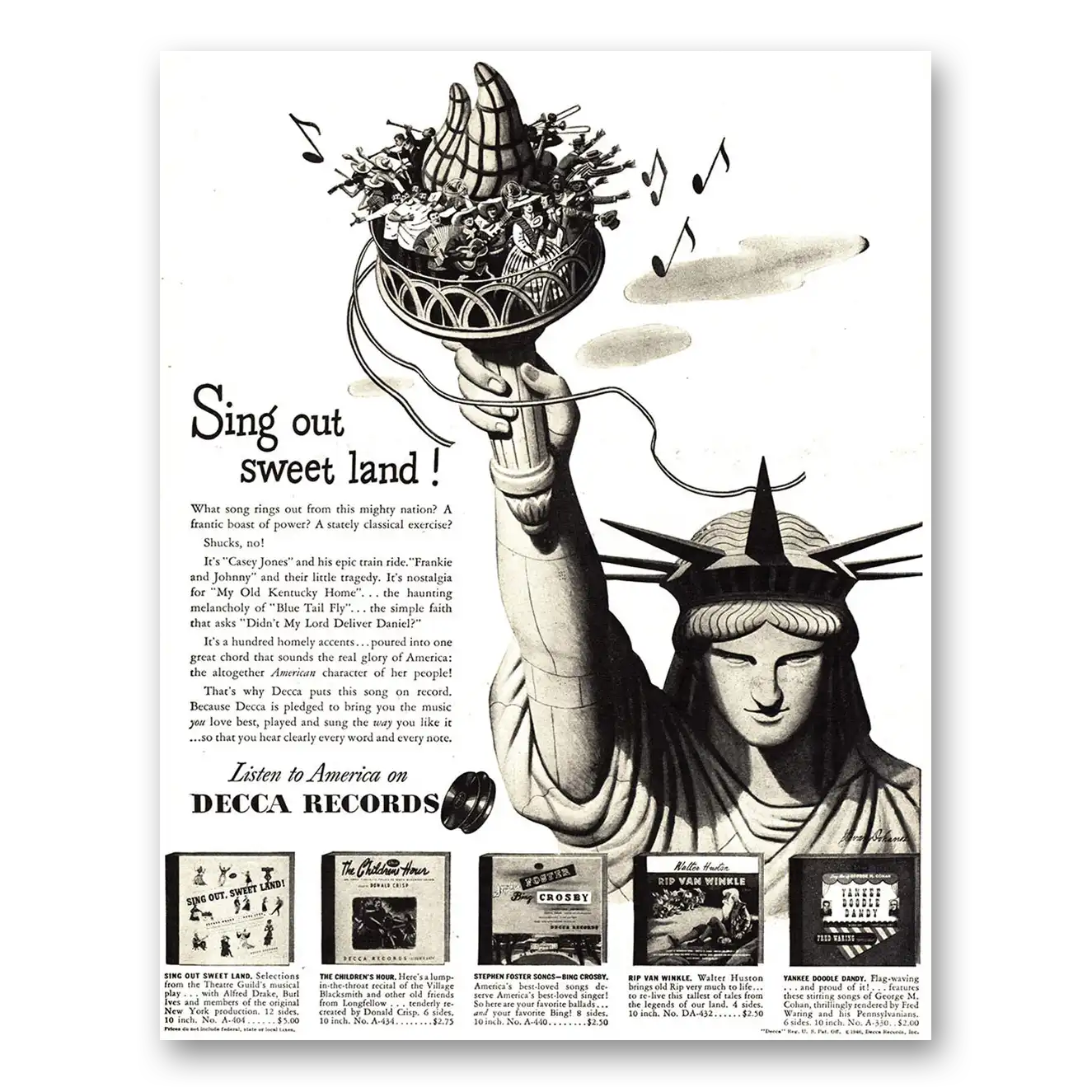 1946 Decca Records Sing Out Sweet Land Vintage Magazine Print Ad