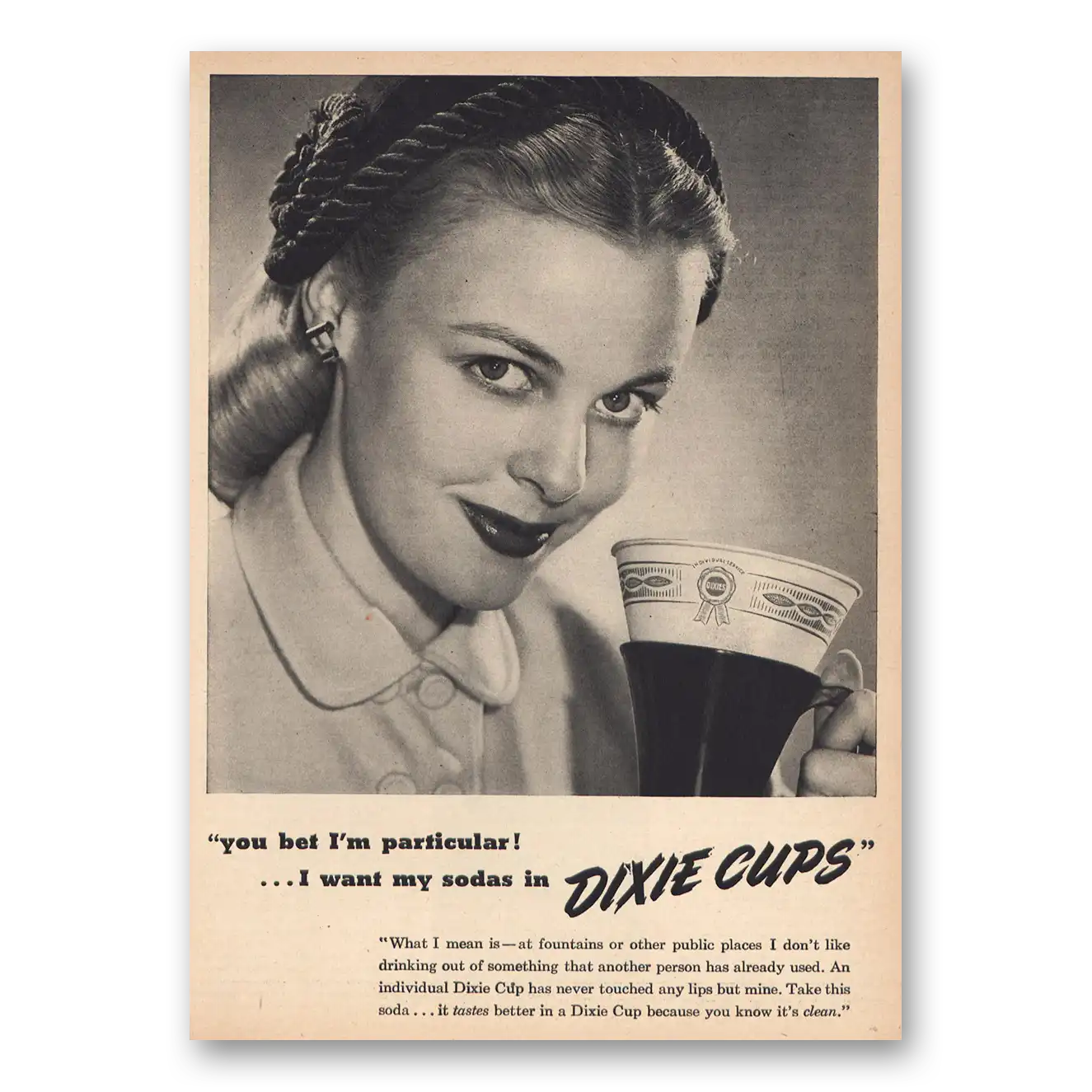 1946 Dixie Cup You Bet Im Particular Vintage Magazine Print Ad