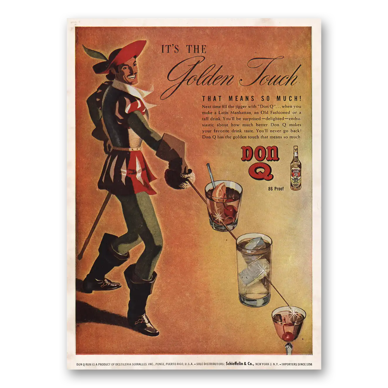 1946 Don Q Rum Golden Touch Vintage Magazine Print Ad