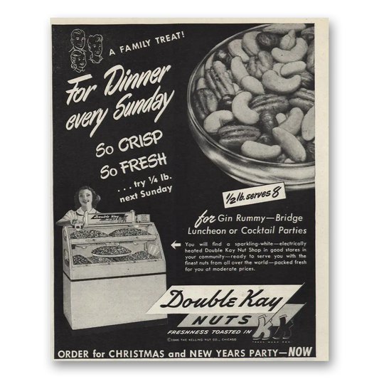 1946 Double Kay Nuts For Dinner Every Sunday Vintage Magazine Print Ad