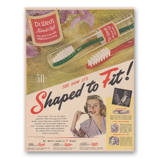 1946 Dr Wests Toothbrush Miracle Tuft Shaped to Fit Vintage Magazine Print Ad