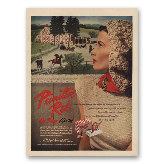 1946 DuBarry Beauty Primitive Red Lipstick Old Checkered House Vintage Magazine Print Ad