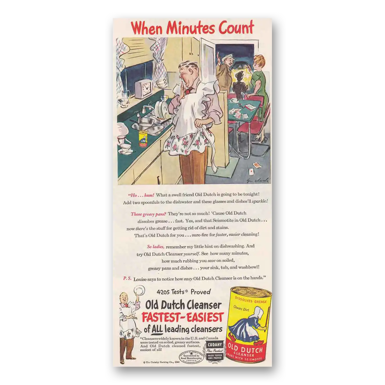 1946 Old Dutch Cleanser When Minutes Count Vintage Magazine Print Ad