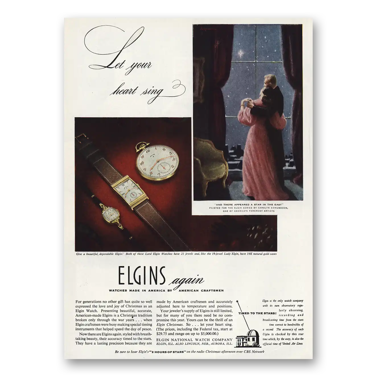 1946 Elgin Watch Let Your Heart Sing Vintage Magazine Print Ad