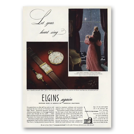 1946 Elgin Watch Let Your Heart Sing Vintage Magazine Print Ad