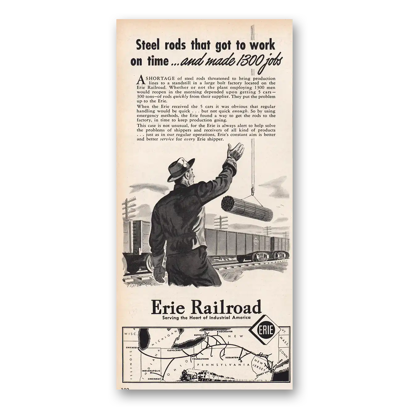 1946 Erie Railroad Steel Rods That Got To Work Vintage Magazine Print Ad