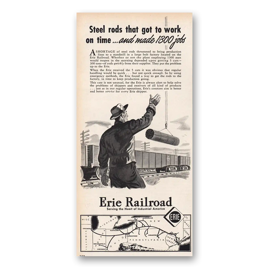 1946 Erie Railroad Steel Rods That Got To Work Vintage Magazine Print Ad