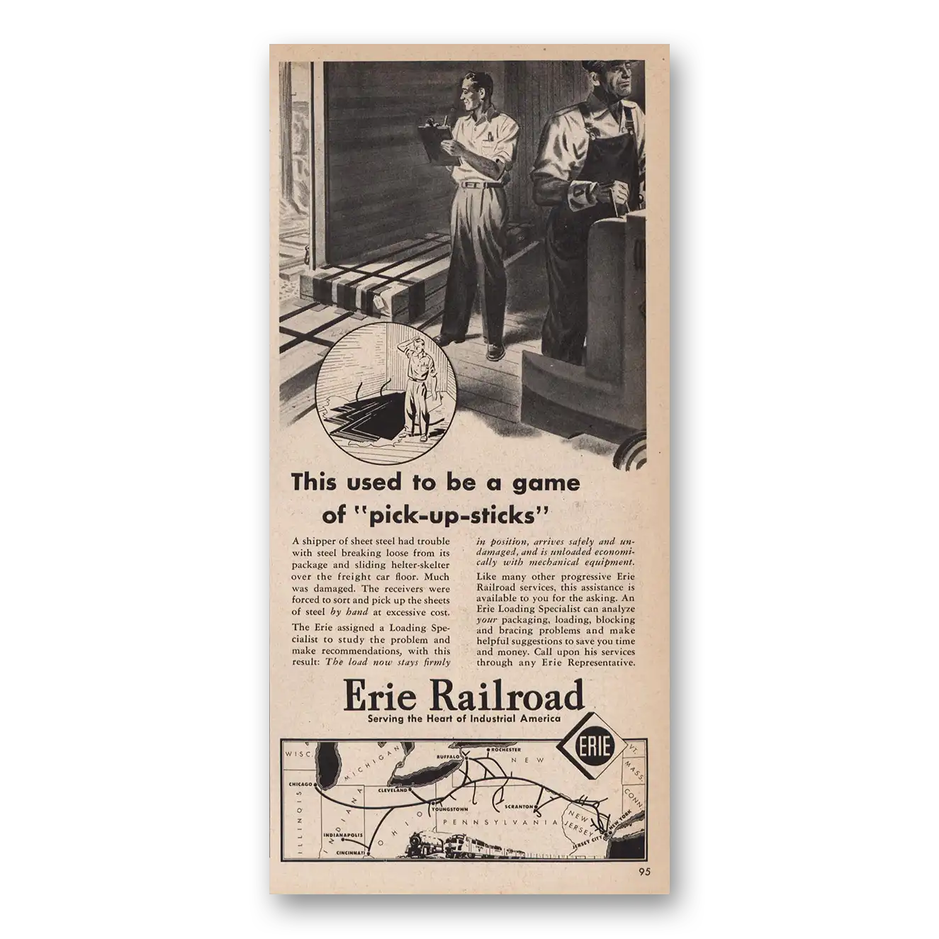 1946 Erie Railroad Pick Up Sticks Vintage Magazine Print Ad