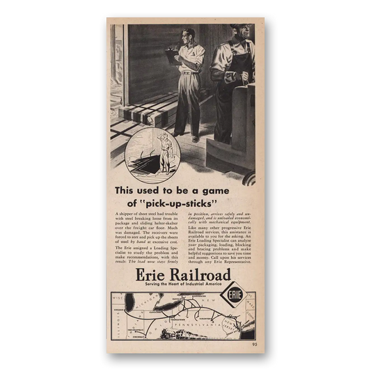 1946 Erie Railroad Pick Up Sticks Vintage Magazine Print Ad