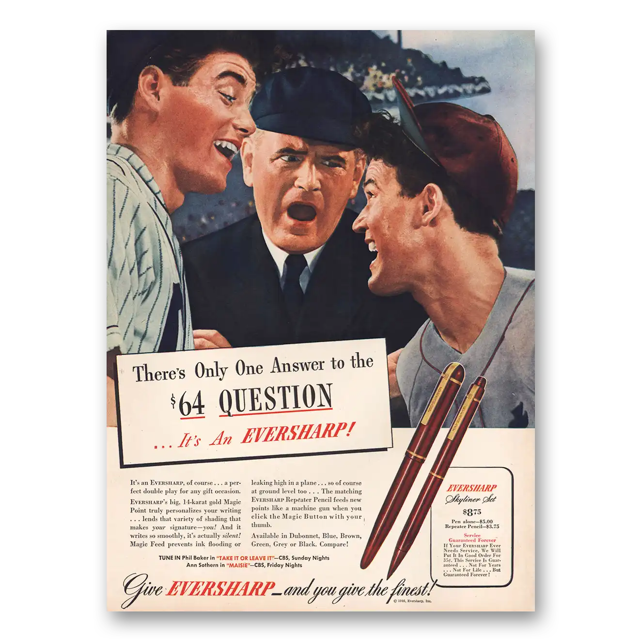 1946 Wahl Eversharp Skyliner One Answer to the 64 Question Vintage Magazine Print Ad