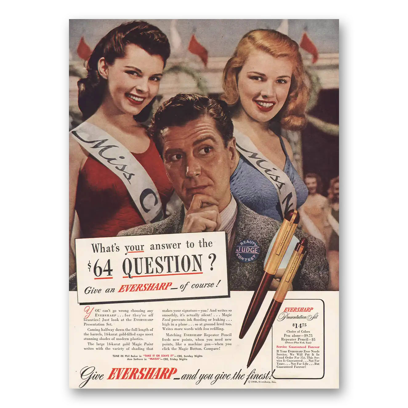 1946 Wahl Eversharp Presentation Set Beauty Contest Judge Vintage Magazine Print Ad