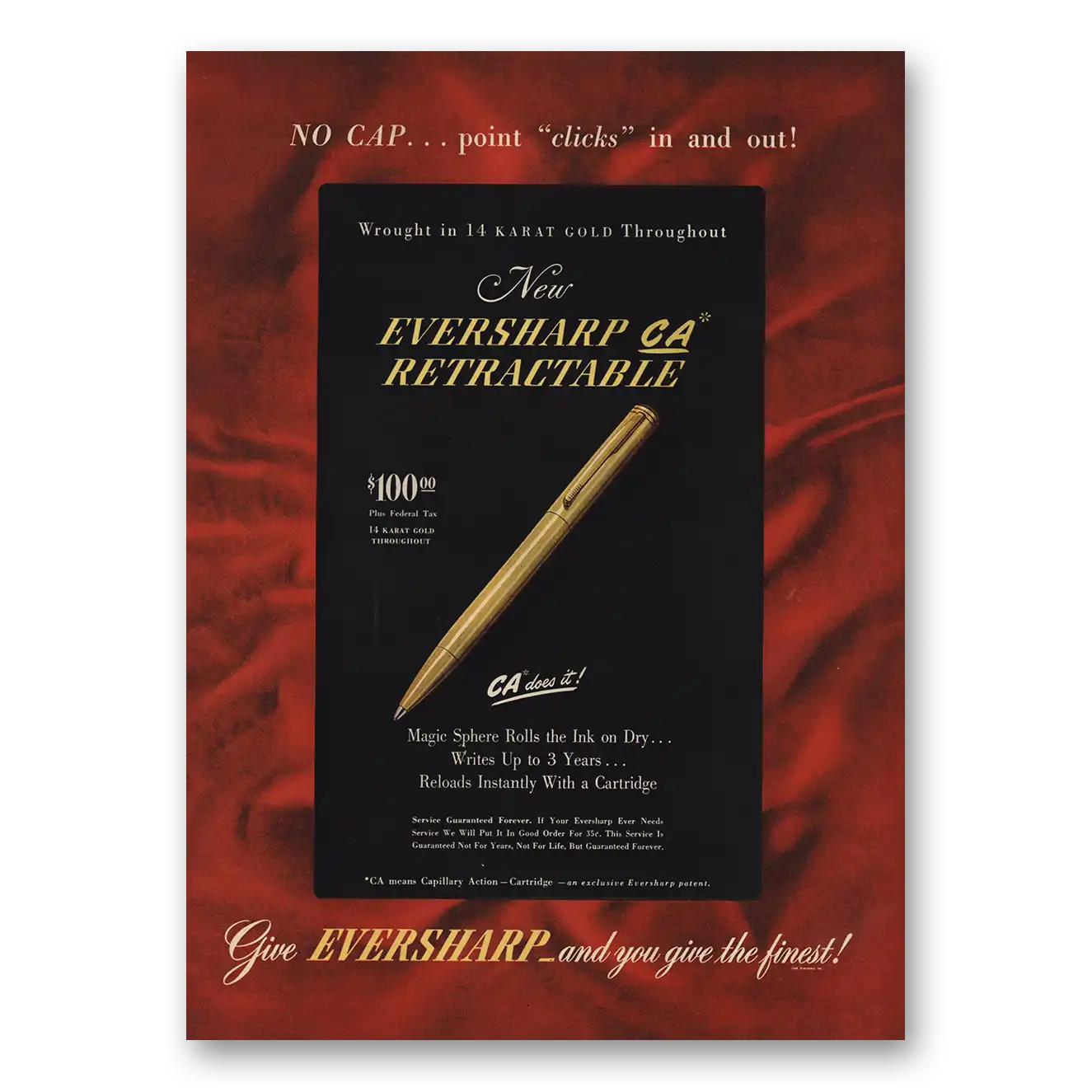 1946 Wahl Eversharp Retractable No Cap Point Clicks In and Out Vintage Magazine Print Ad