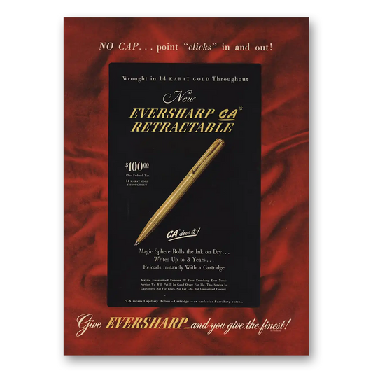 1946 Wahl Eversharp Retractable No Cap Point Clicks In and Out Vintage Magazine Print Ad