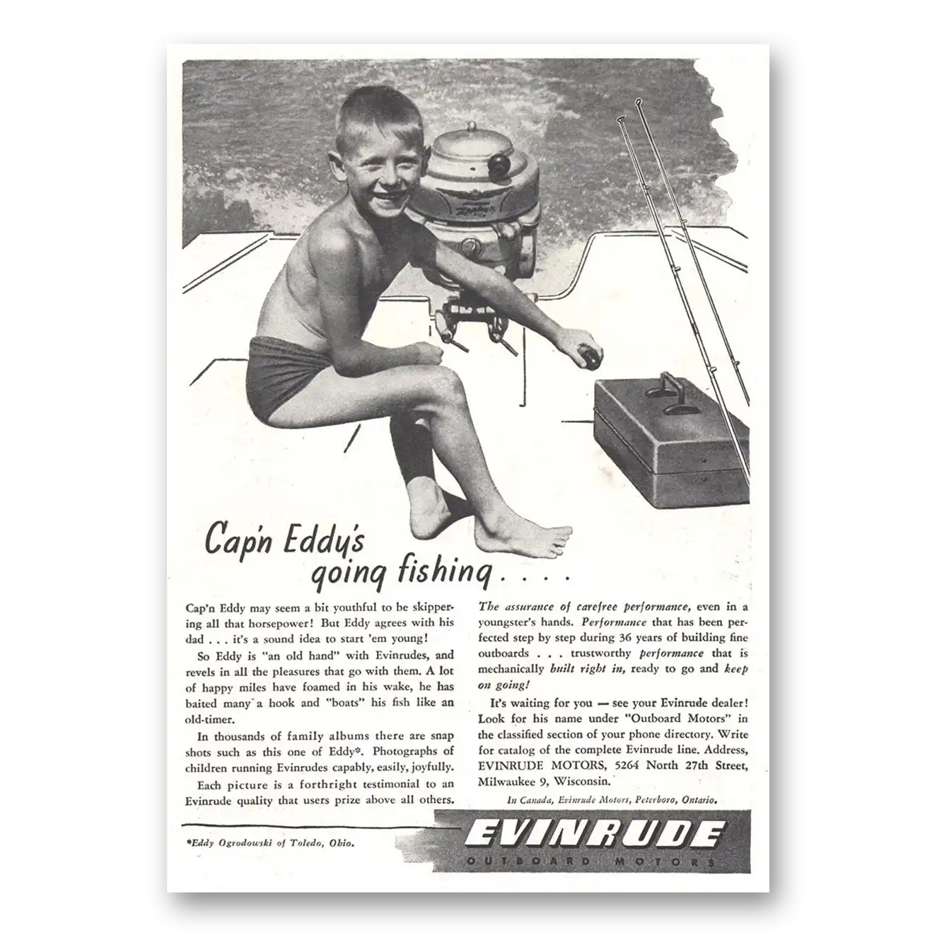 1946 Evinrude Capn Eddys Going Fishing Vintage Magazine Print Ad