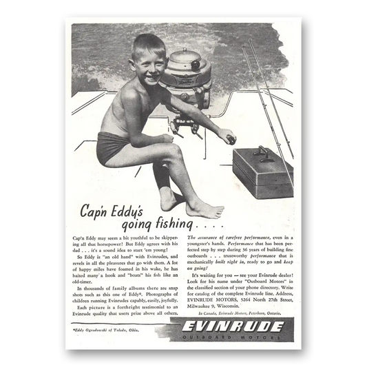 1946 Evinrude Capn Eddys Going Fishing Vintage Magazine Print Ad